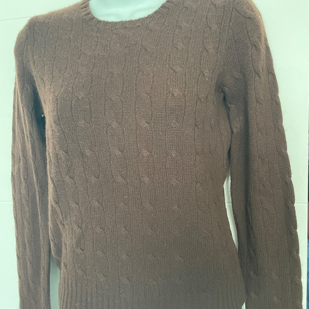 Ralph Lauren Black Label Women M SLIM FIT Brown Cashmere Sweater Cable